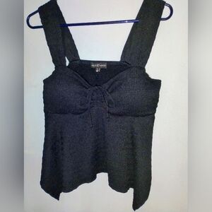 Moss & Spy Black Knit Tie-Front Camisole/Baby Doll Top